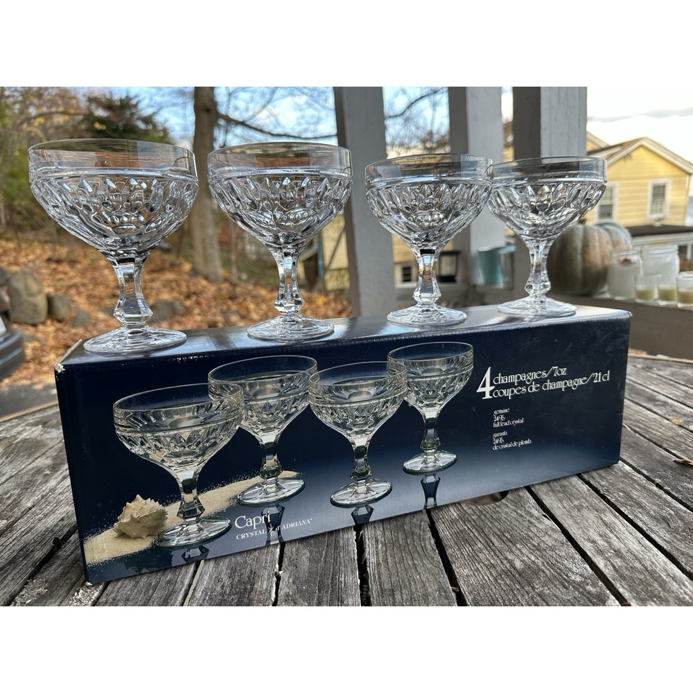 4 Vintage 1982 Crystal d' Adriana Crystal Champagne Sherbet Coupe Glasses In Box